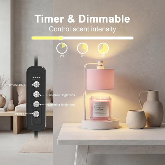Pink Candle Warmer Lamp with Timer, Modern Farmhouse Dimmable Candle Warmer, Height Adjustable Electric Candle Lamp Warmer with 2 Bulbs, Home Decor for Bedroom-Pink