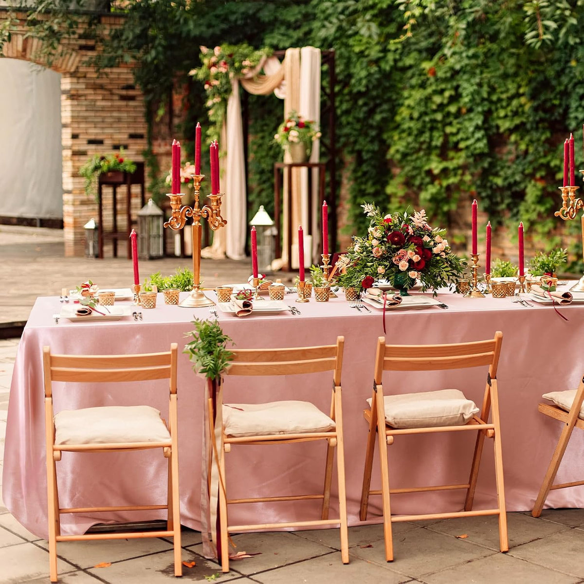 Satin Party Tablecloth Table Cover 58 x 102 Inches Wedding Rectangle Bright Silk Tablecloth Table Cover Smooth Fabric Tablecloth Table Decor for Wedding Banquet Table Decoration, Rose Gold
