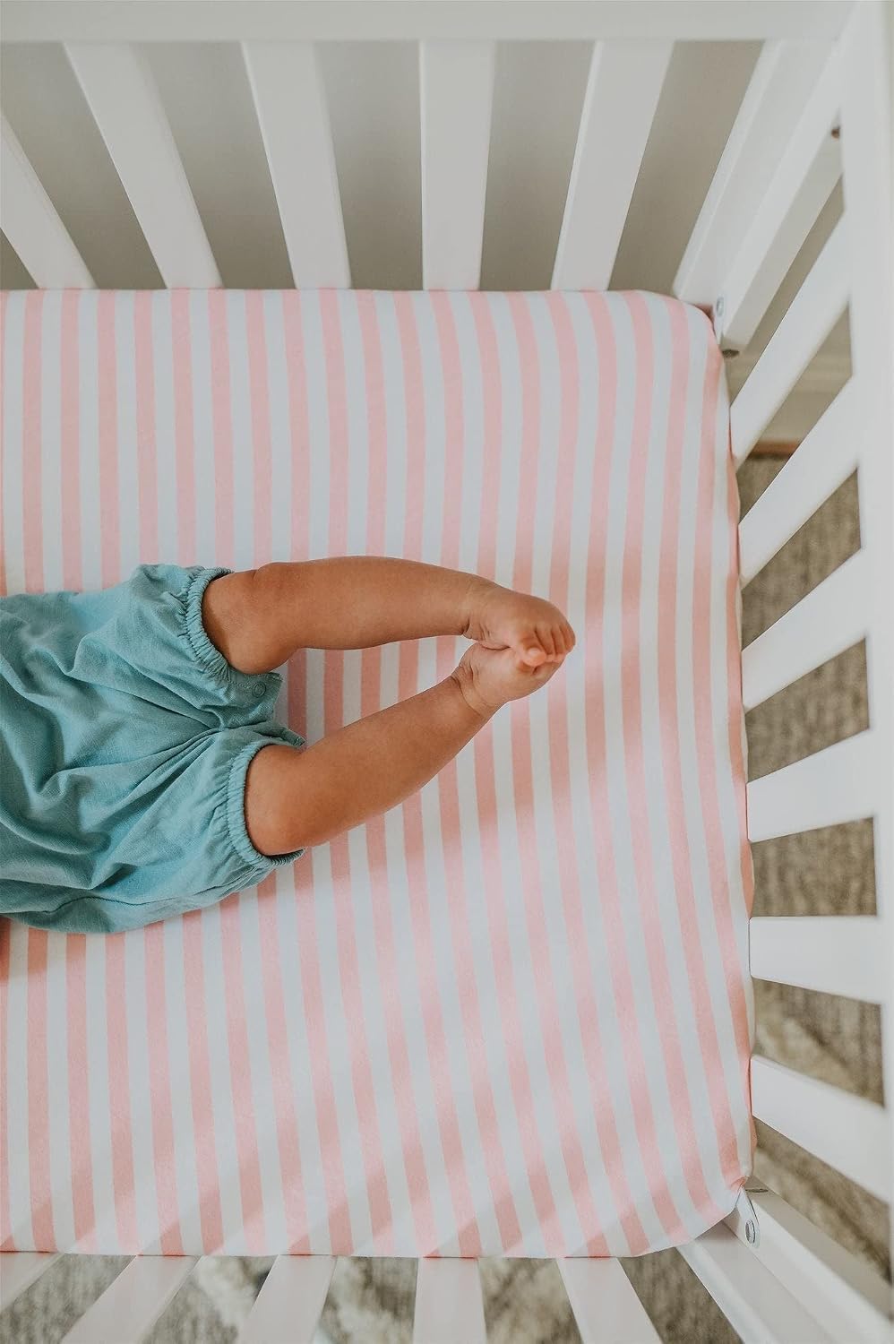 . Pink Fitted Crib Sheet for Baby Mattress - Jersey Knit Cotton for Girl Nursery Bedding - Chevron, Polka Dot, and Stripe Crib/Toddler Sheets (Stripe)