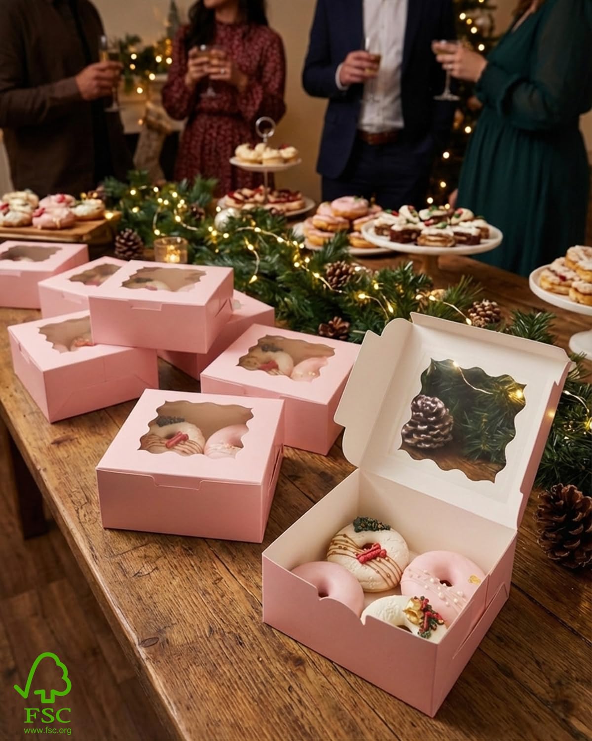Pink 30-Packs Bakery Boxes with Window 6x6x3 inches