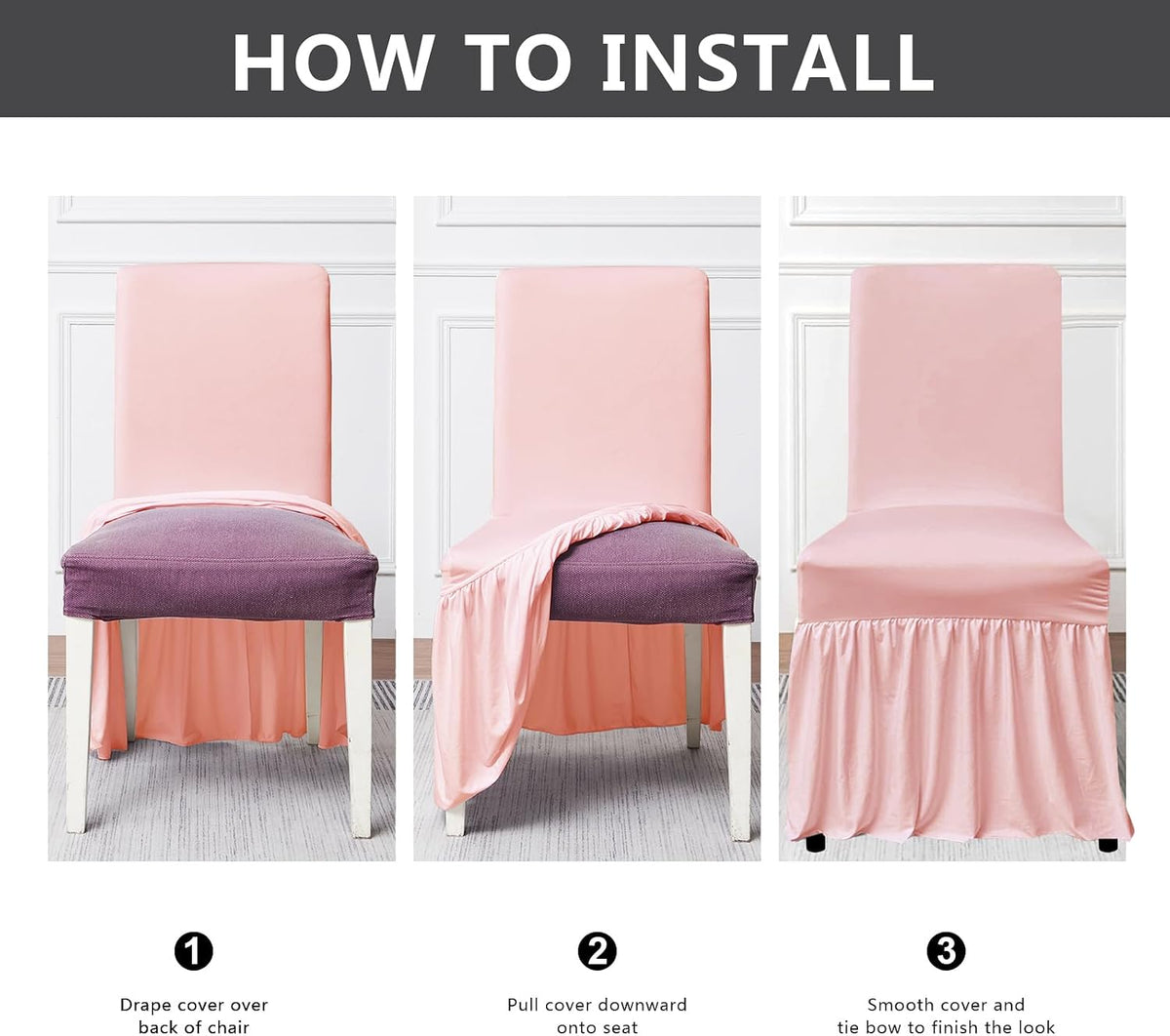 Chair Covers for Dining Room Set of 6 Stretch Chair Slipcovers with Skirt for Kitchen Seat Protectors Wedding Banquet Decor Kids Pets Spandex Fabric Washable (6pcs, Pink)