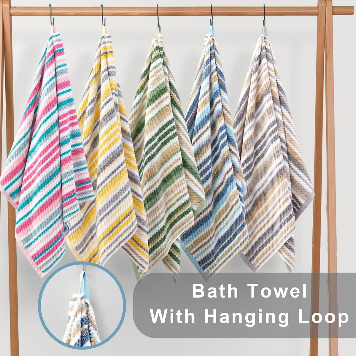 Striped Towels 3 Pack, 100% Cotton, Pink Aqua