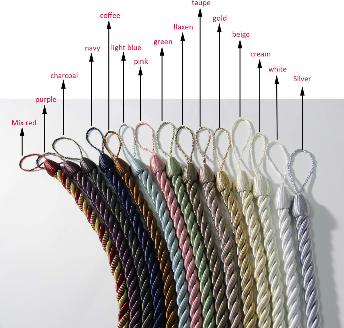 Curtain Tiebacks Ropes Tie-Backs,Handmade Holdbacks(Pink,2P)