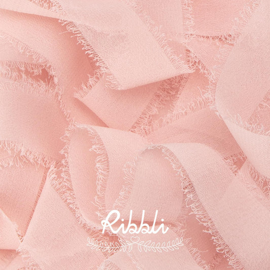 Blush Pink Ribbon 1 Inch x 3 Rolls Total 24 Yards Pink Handmade Fringe Chiffon Silk Ribbon for Wrapping Wedding Invitations Bridal Bouquets DIY Crafts Home Decor