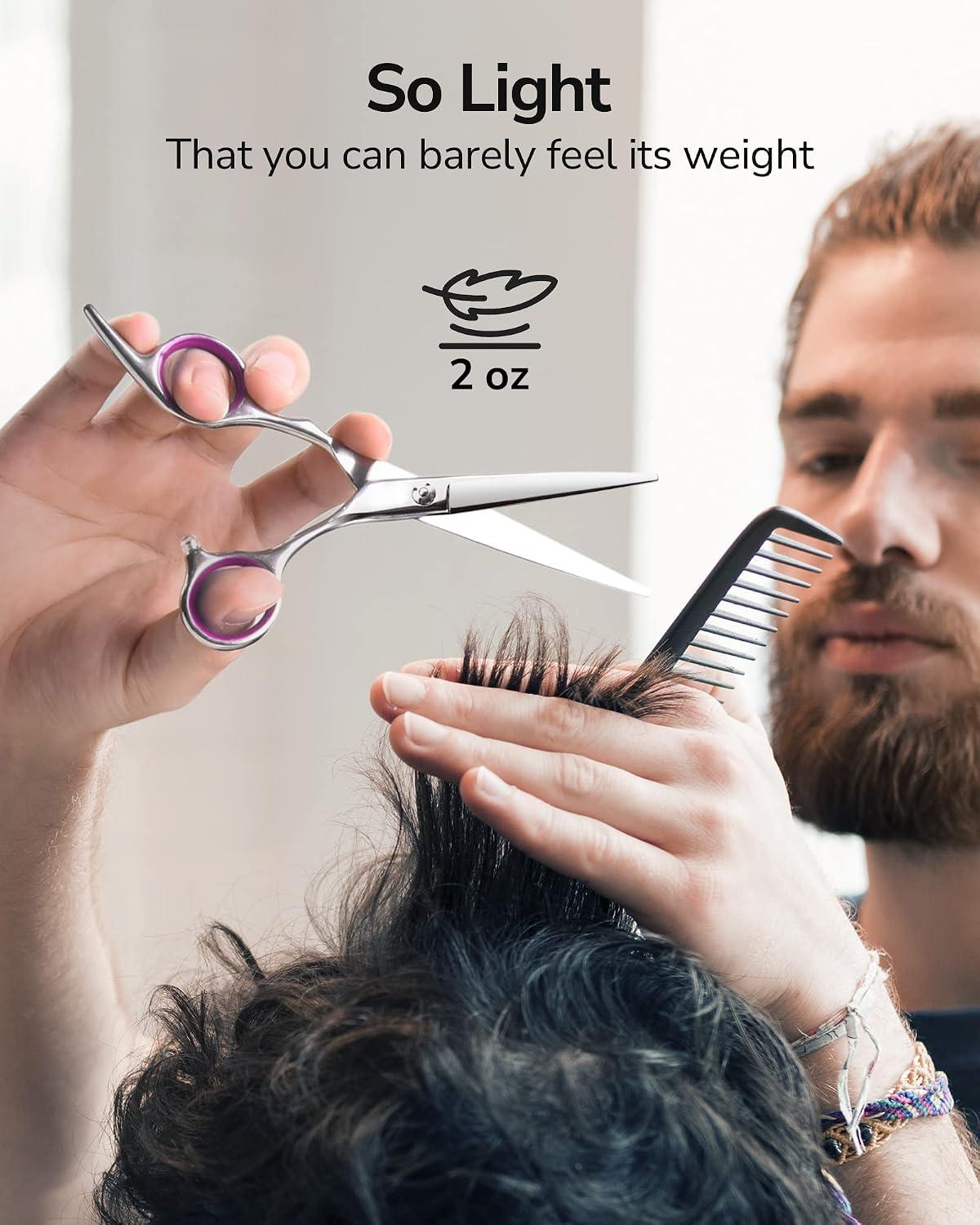 Hair Cutting Scissors, Professional Hair Scissors 6.5 inch Right-Hand Razor Edge Barber Shears Salon Hair Cutting Shears Made of Japanese Stainless Steel, Hand Sharpened Pink