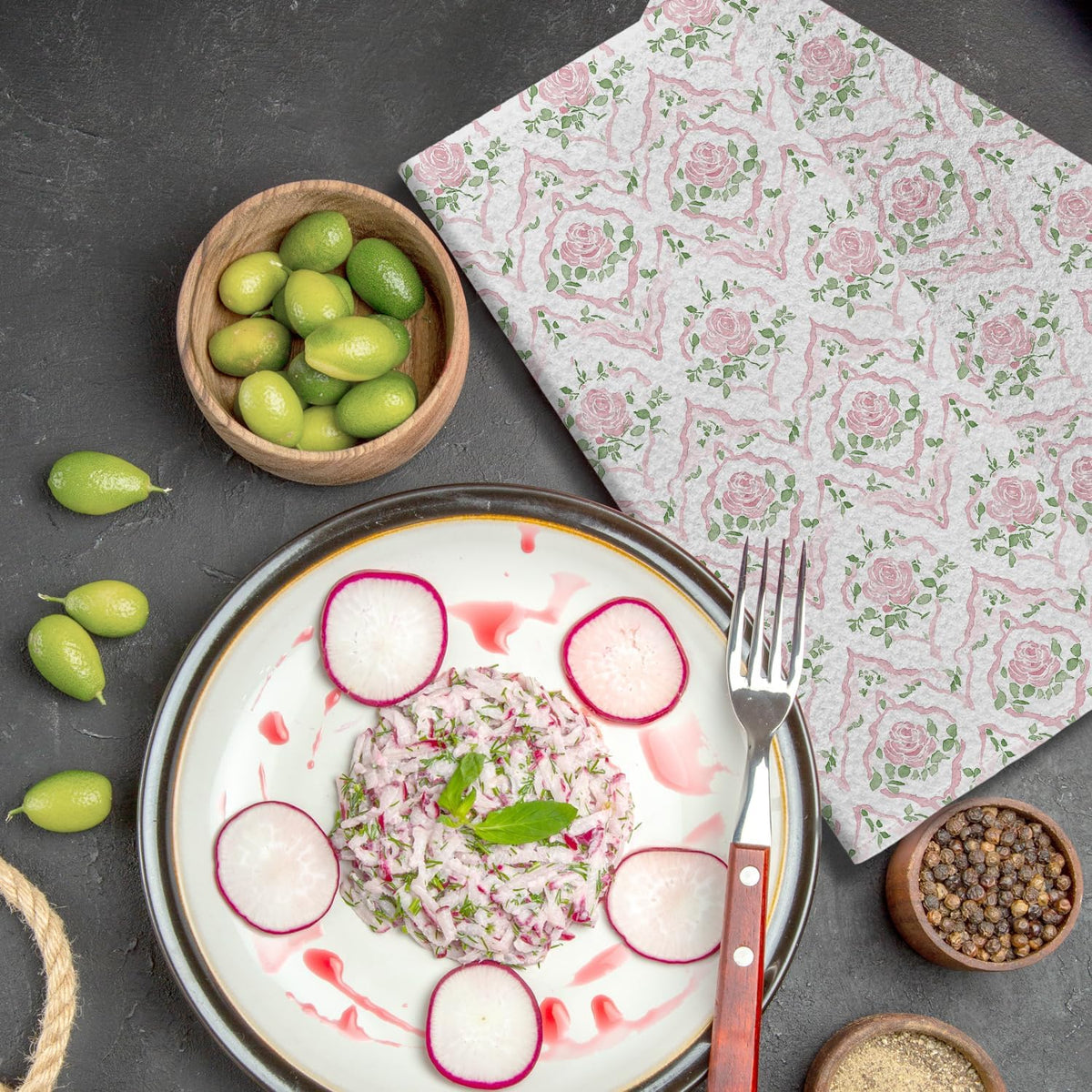 Grandmillennial Pink Rose Floral Kitchen Dish Towels, Pastel Pink and Green Botanical Flower Decorative Hand Towels for Bathroom Kitchen, Floral Bathroom Decor, 16x24 Inch