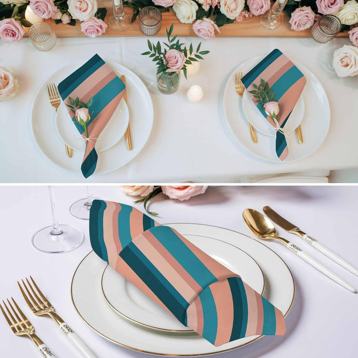 Cloth Napkins Set of 2pcs, Light Blue Pink Stripes Dinner Napkins Cloth Washable Reusable Napkin for Wedding Holiday Party Dinner Table Decor Geometric Vertical Striped