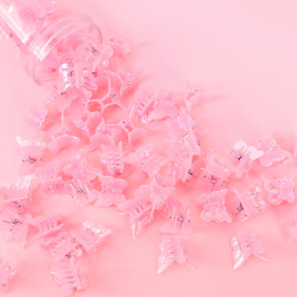 60PCS Mini Pink Butterfly Hair Clips for Y2k Hair Accessories