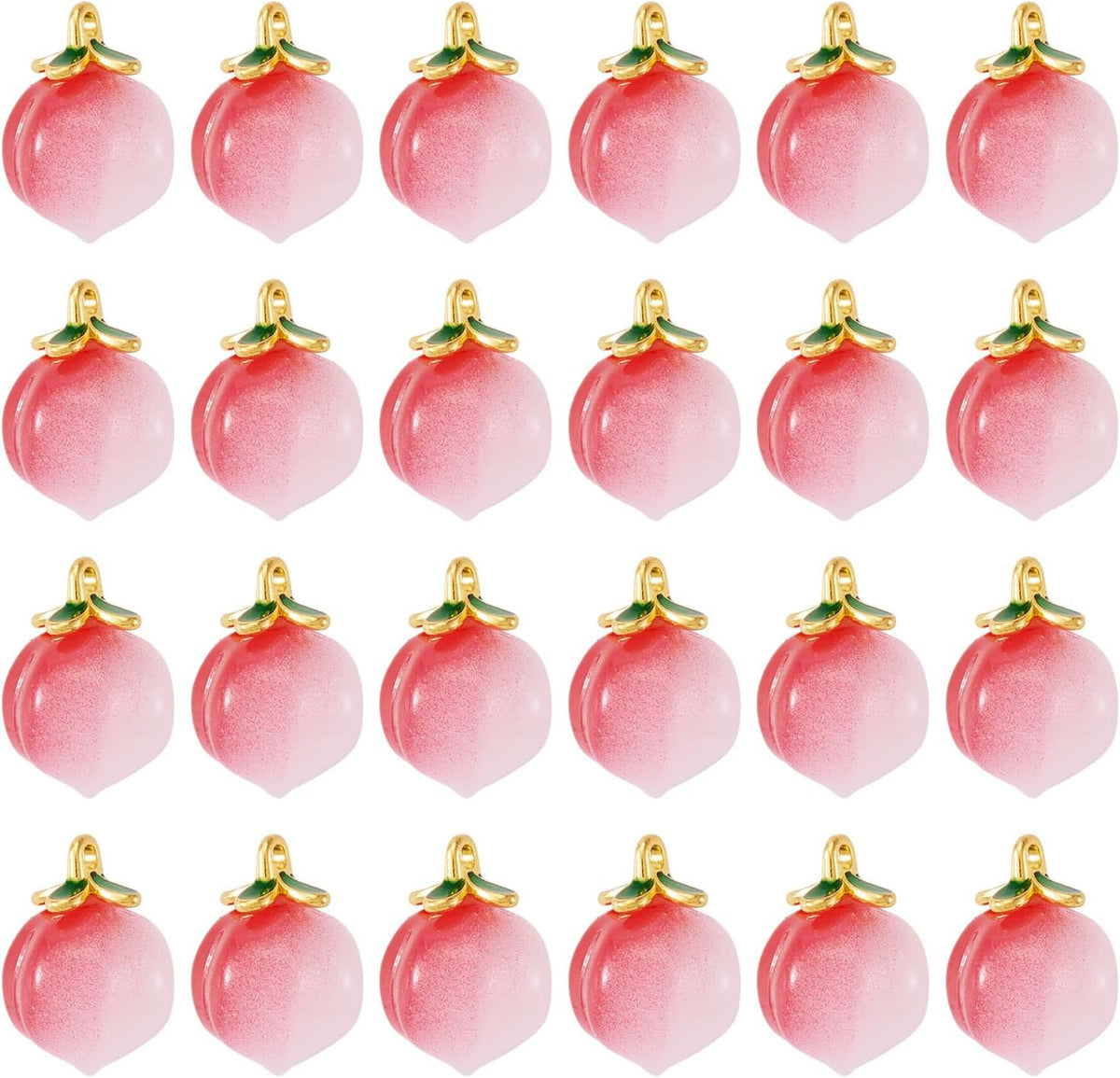 Beadthoven 20Pcs Pink Peach Charms 3D Handmade Fruit Lampwork Pendants Cute Fruit Peach Charm Glass Crystal Food Charms with Jump Ring for Jewelry Making DIY Crafts 12mm