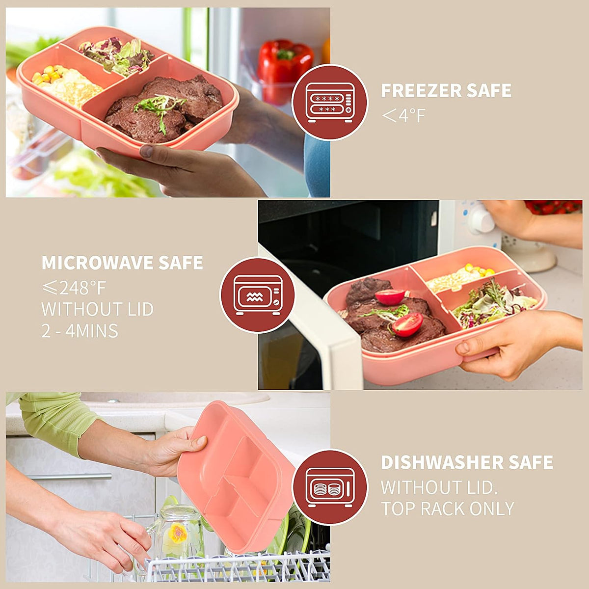 ® Bento Lunch Box for Kids, 1150ml, 3 Compartments, Pink