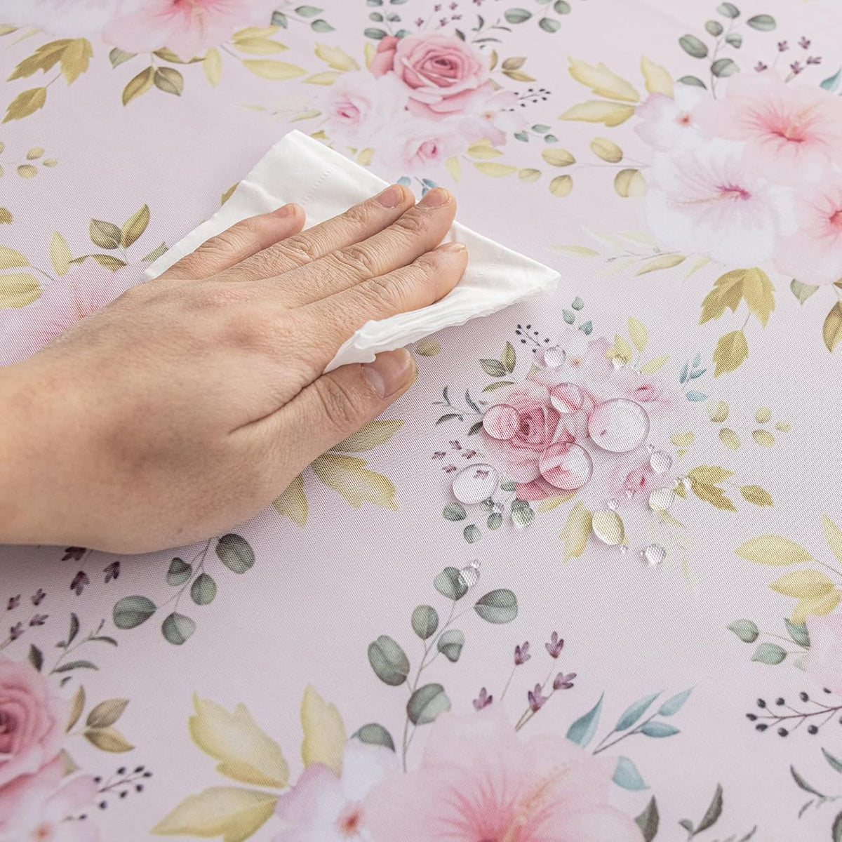 Flower Tablecloth, Pink Floral Table Cloth for Rectangle Tables,Waterproof Resistant Rose Table Cover for Valentines,Parties,Wedding Use Spring/Summer (54 X 78 Inch)