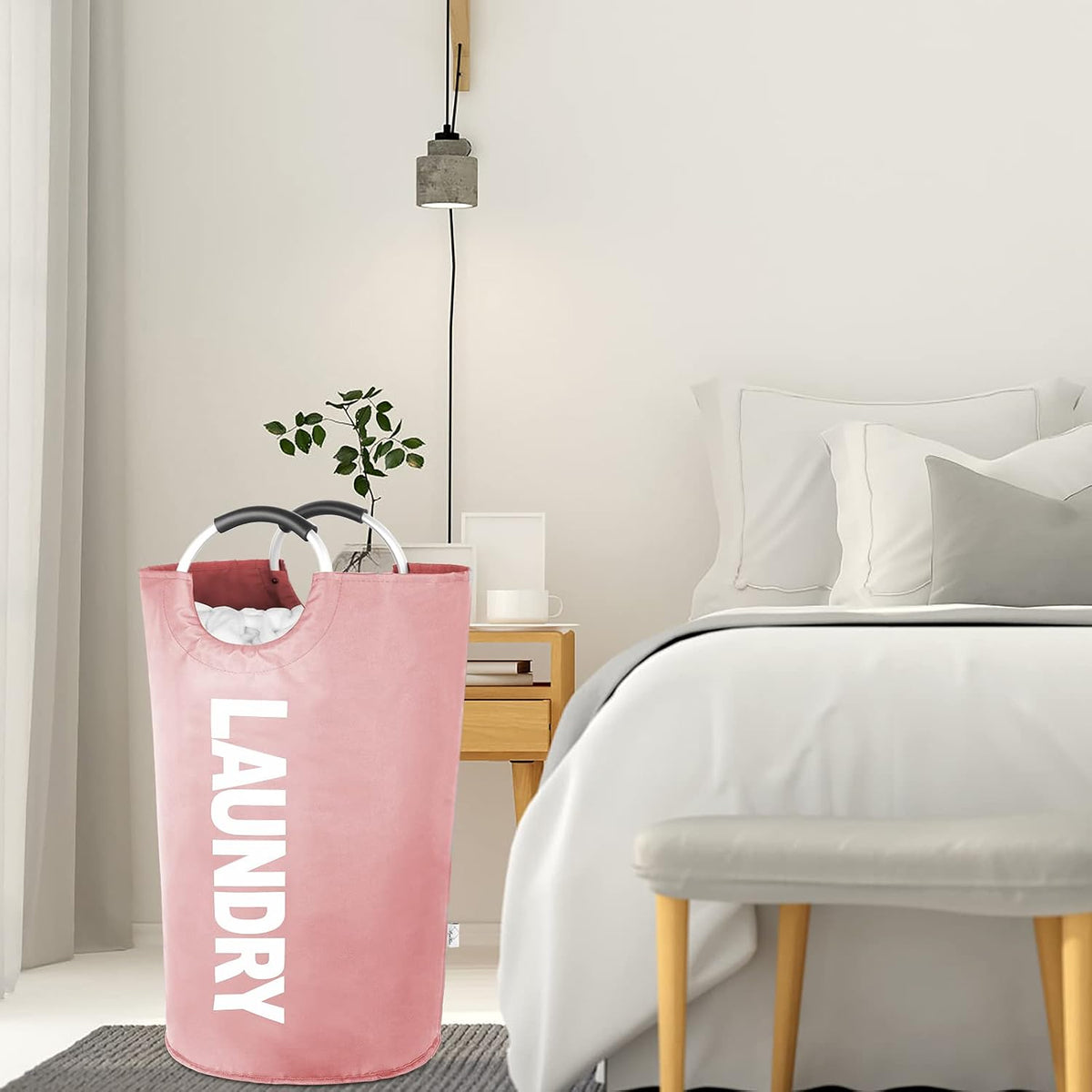 Large Laundry Basket, Laundry Hamper Bag with Handles, 95L, Pink