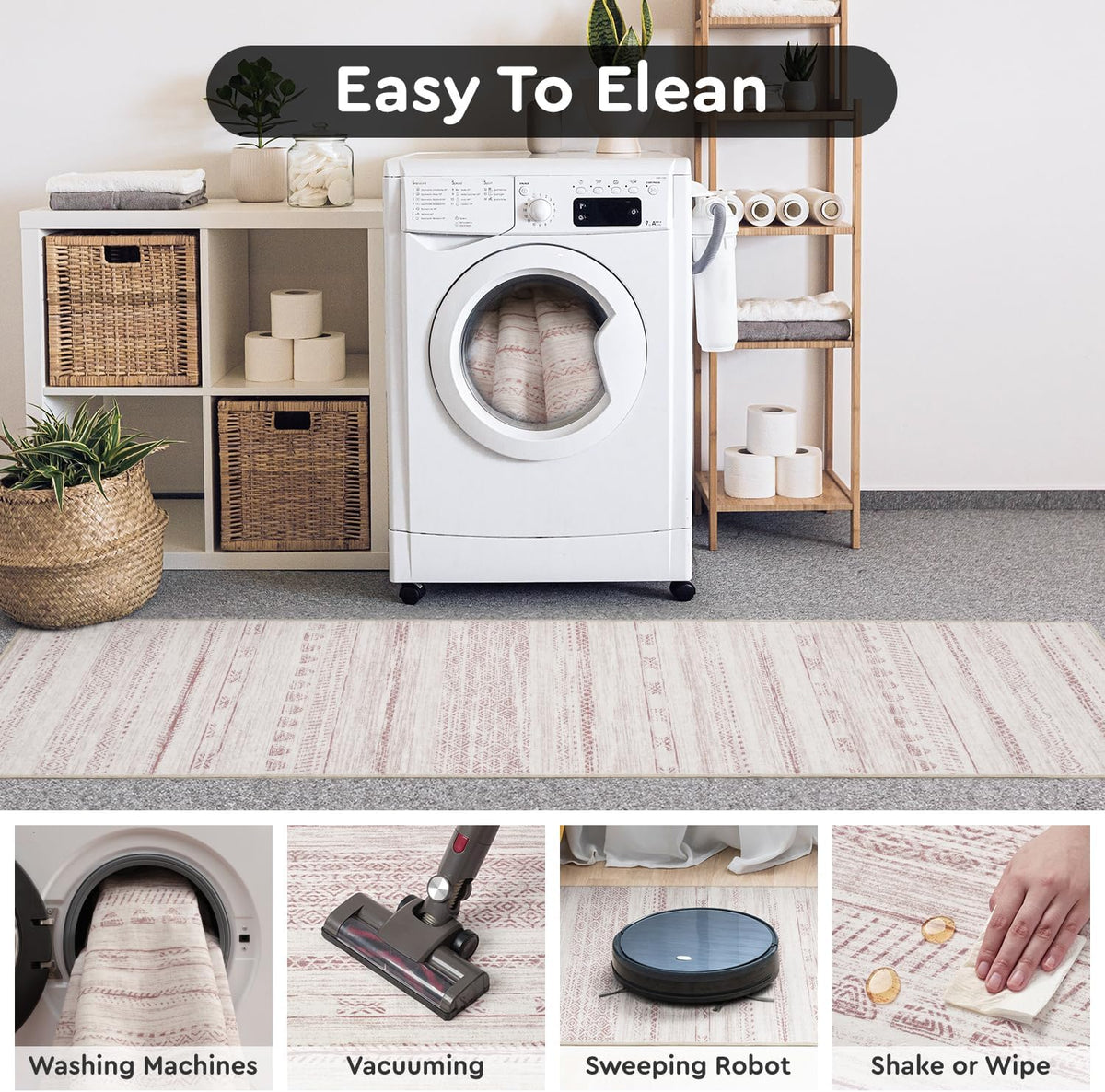 2x6 Pink Runner Rug Machine Washable Non Slip Area Rug Distressed Neutral Moroccan Boho Rug Ultra Soft Floor Runners for Hallways for Entryway Laundry Room Kitchen