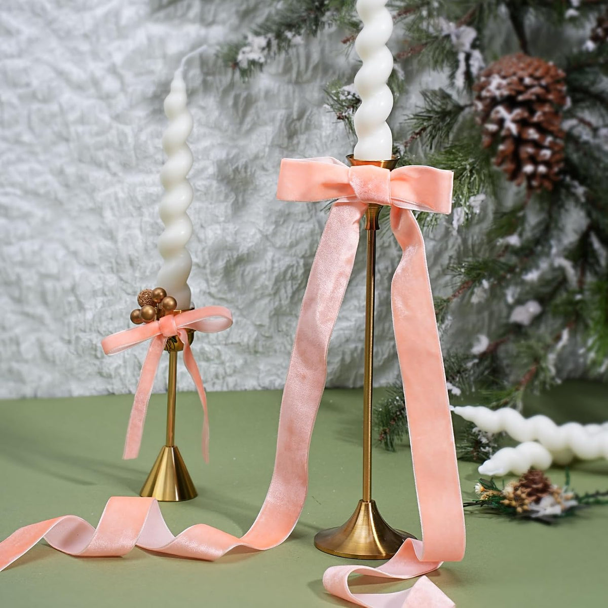 Peach Pink Thin Velvet Ribbon, 3/8" Wide for Gift Wrapping Crafts