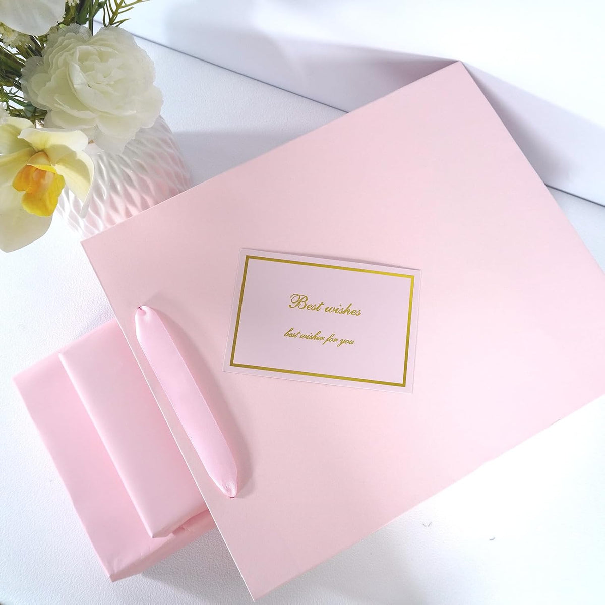 Elegant Pink Gift Bag 10.2"x4.7"x12.2" with Ribbon Handles, Includes Card and Tissue Papers, Perfect for Birthdays, Weddings, Parties, Holidays, Baby Shower