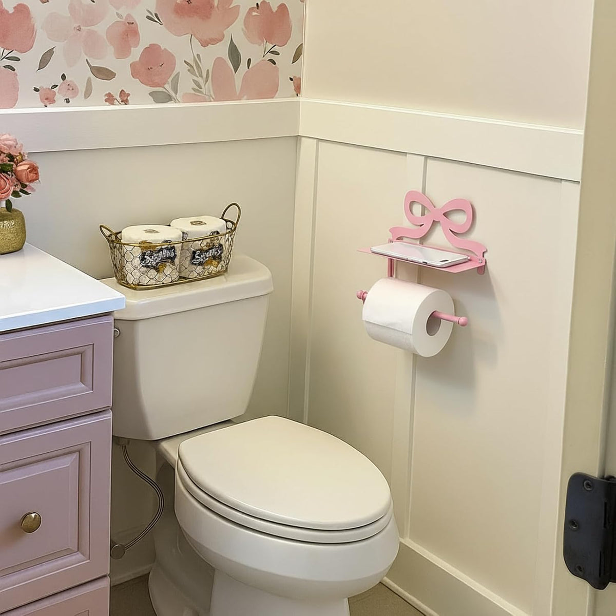 Pink Bow Toilet Paper Holder Wall Mount for Bathroom