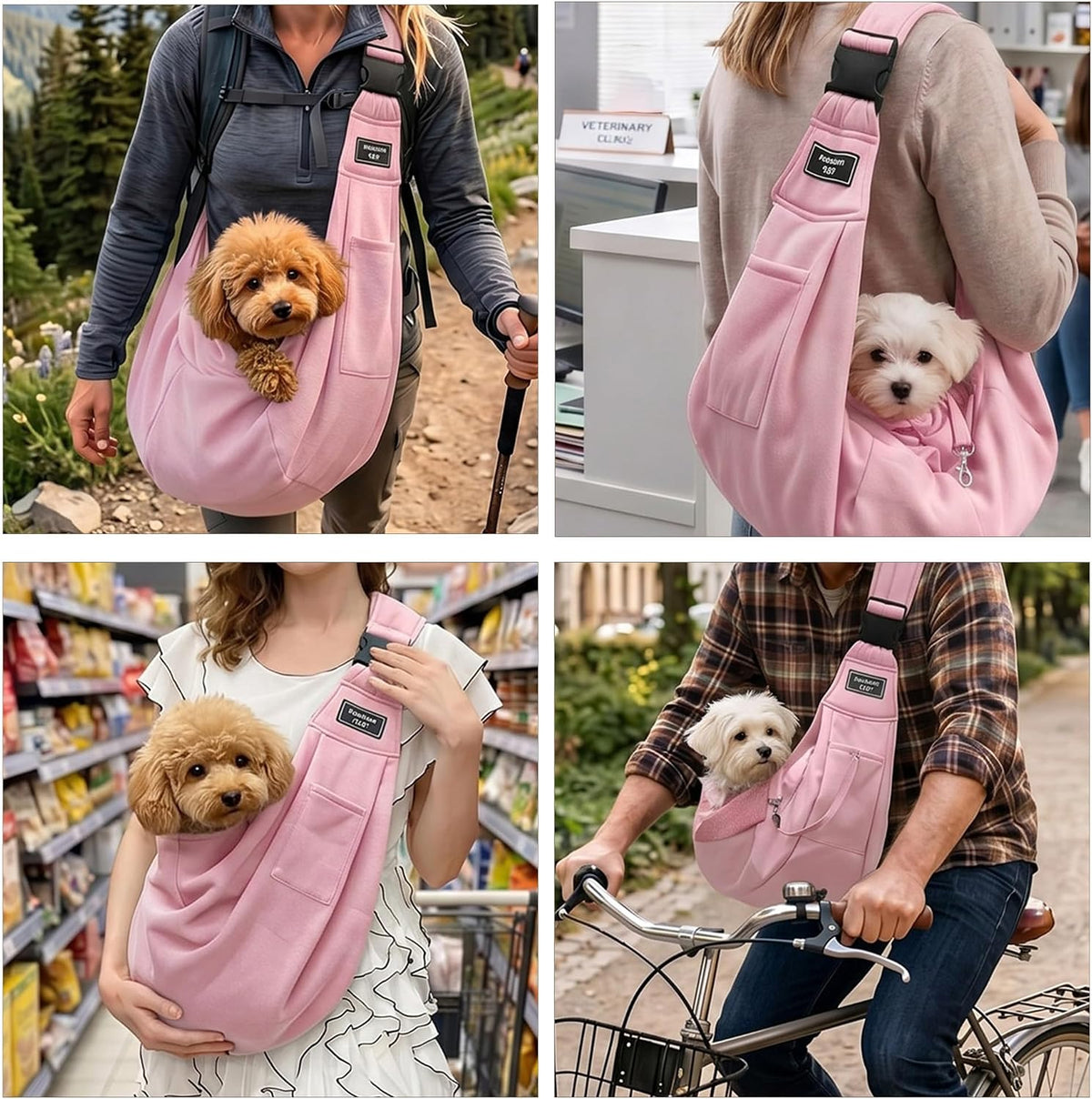Adjustable Pet Sling Carrier, Anti-Escape Bag for Small Dogs & Cats, Pink