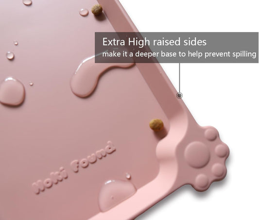 Silicone Pet Food Tray - High-Lips Dog Cat Bowl Mats - Waterproof Dog Cat Food Mats - Neutral Pink