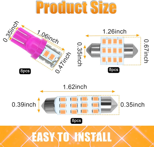 Car LED Bulb, Pink, 24 Sets, Compatible with All Vehicles, Wide Range of Applications, Easy Installation