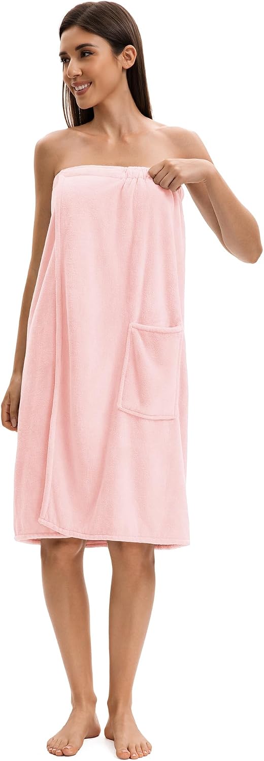 Towel Wrap For Women After Shower,Plush Bath Robe Female,Sauna Spa Wrap Around Towels With Pockets