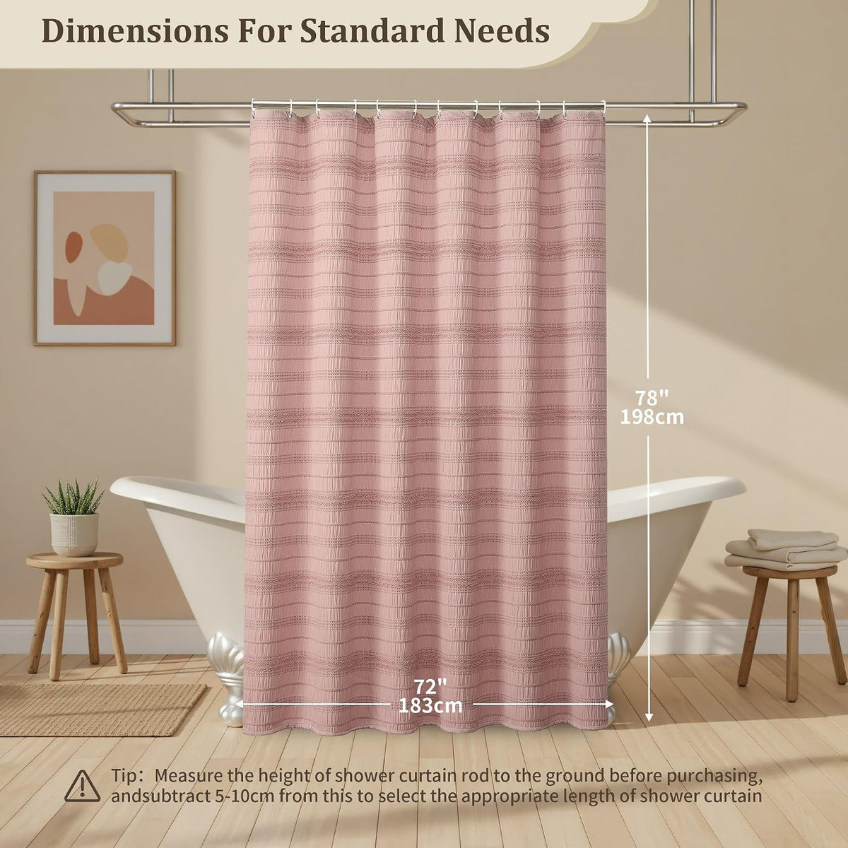 Pink Shower Curtain Farmhouse Shower Curtain for Bathroom Rustic Striped Fabric Shower Curtains 72 x 84