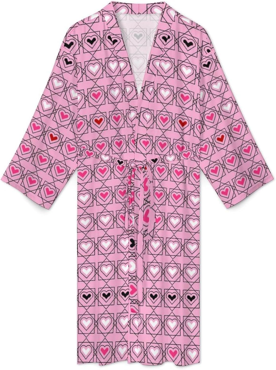 Womens Retro Love Balloon Bathrobe Mens Knit Pajamas Robe With Self Tie Belt Waist Knee Length Spa Robes For Travel