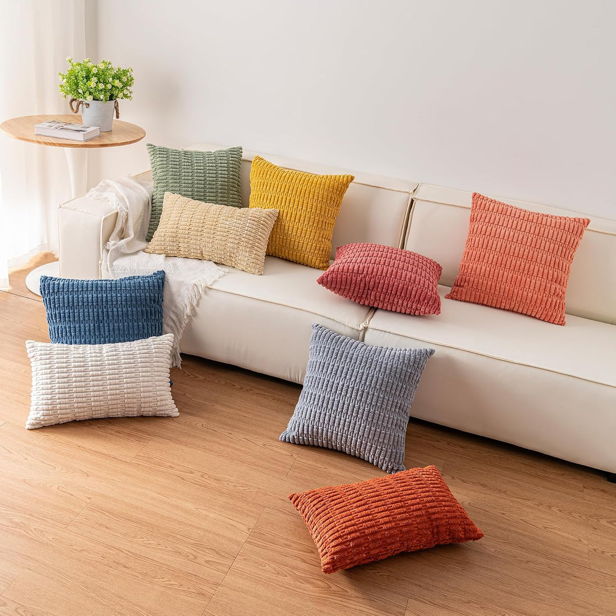 Pack of 2 Corduroy Decorative Throw Pillow Covers 18x18 Inch, Peach Pink