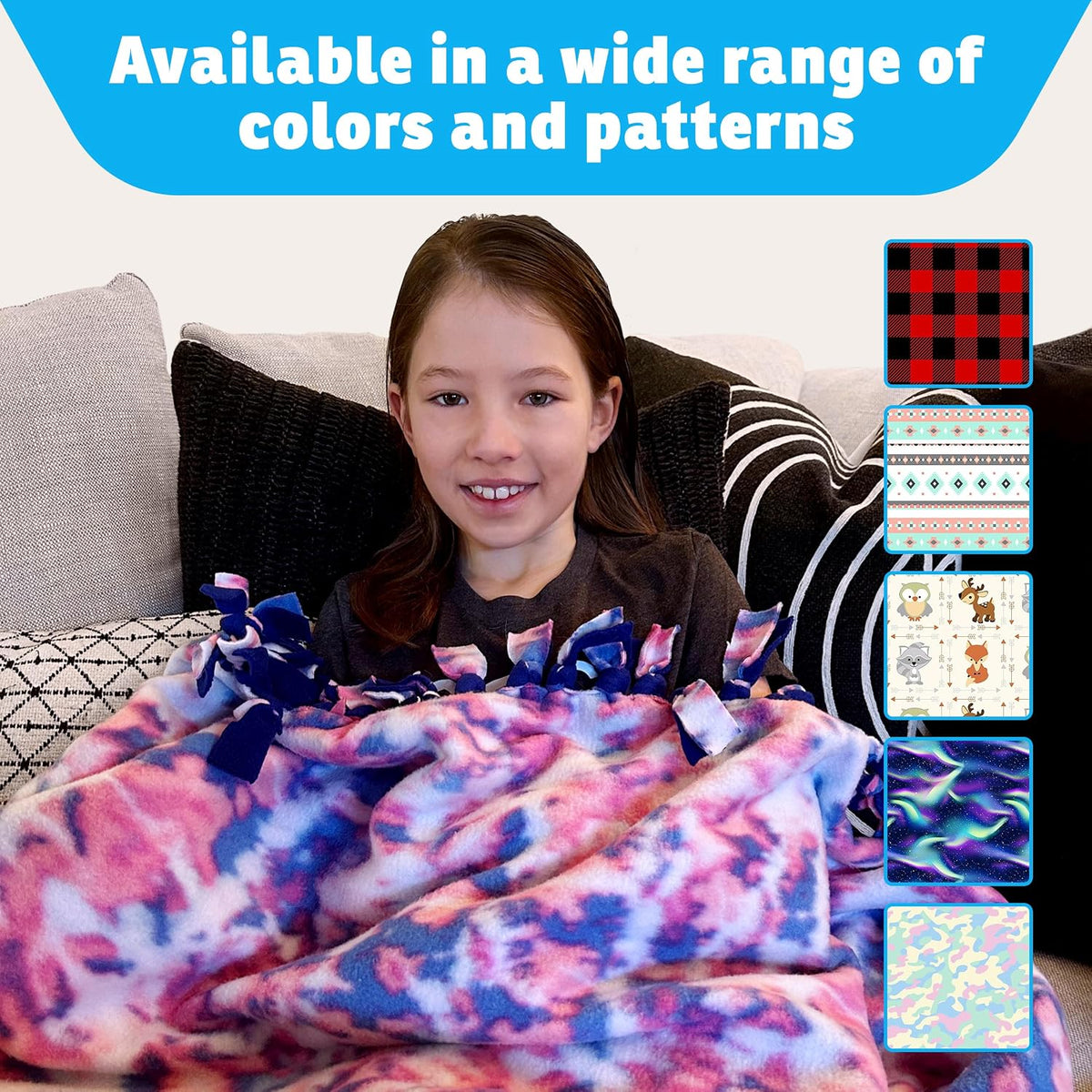 No-Sew Fleece Throw Blanket Kit, Dots on Pink 50x60 inches