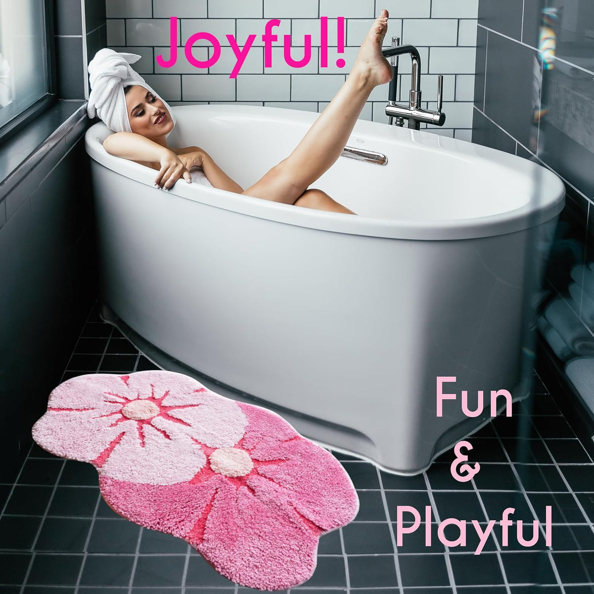 Pink Flower Bath Mat Daisy Floral Light Pink Blush Peach Coral Cute Bathroom Rugs for Girls Funny Shower Fun Bathroom Decor Non-Slip Washable Kids Women Novelty Plant