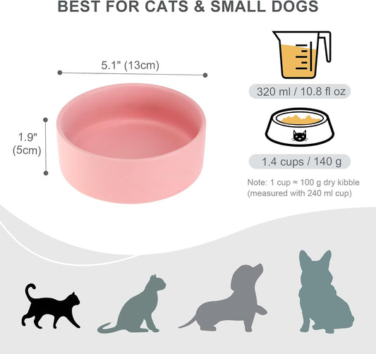 Ceramic Dog Bowl for Food and Water - Pet Feeder Bowl for Small Dogs and Cats - Heavy Ceramic Feeding Dish with Non Slip Base - Dishwasher & Microwave Safe - 5 Inch - 1.4 Cups - Pink