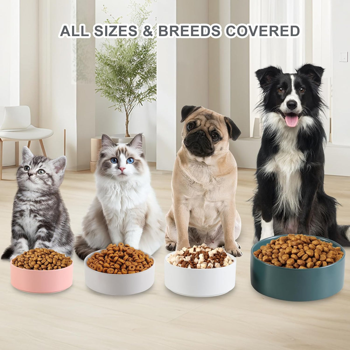 Ceramic Dog Bowl for Food and Water - Pet Feeder Bowl for Small Dogs and Cats - Heavy Ceramic Feeding Dish with Non Slip Base - Dishwasher & Microwave Safe - 5 Inch - 1.4 Cups - Pink