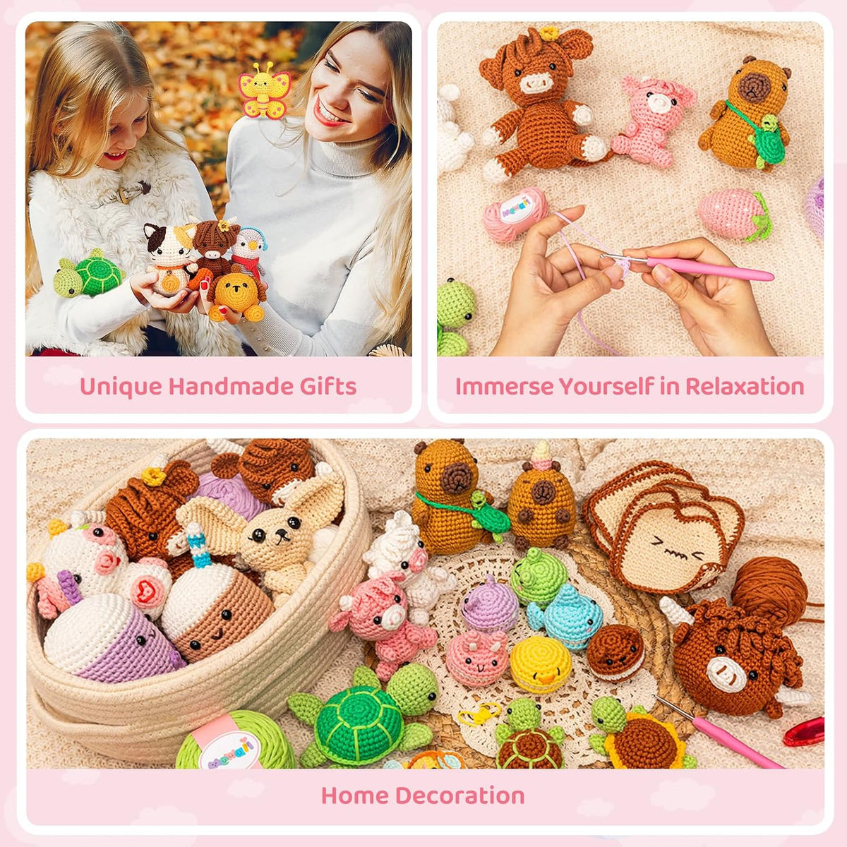 Strawberry Cow Crochet Kit for Beginners, 40% Extra Yarn