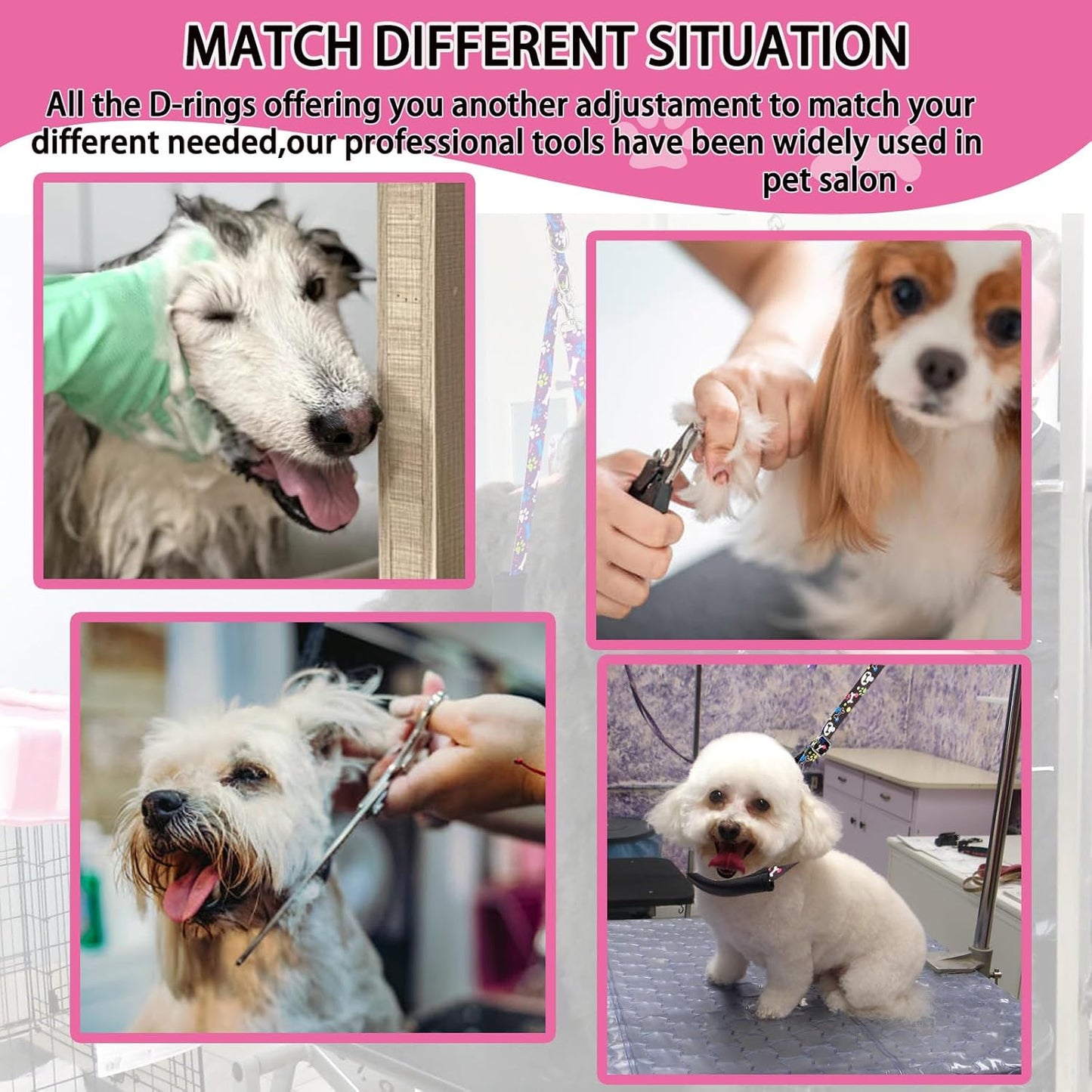 Dog Grooming Belly Straps – Adjustable Grooming Loops with Cute Paw & Bone Pattern – Pet Grooming Belly Support Band Table Accessories for Small to Large Dogs(Green)
