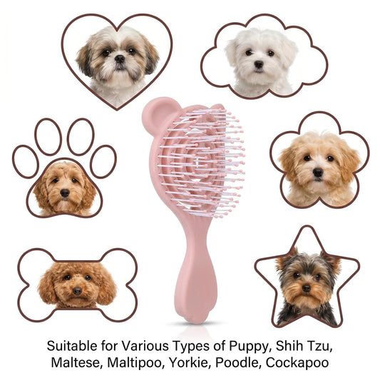 Cat-Ear Design Puppy Brush, Mini Pet Brush for Dogs Cats Pink Puppy Brushe | Pink Puppy Grooming Brushes for Shedding, Portable Hair Remover Tool for Travel Car Home, Gentle Deshedding Comb