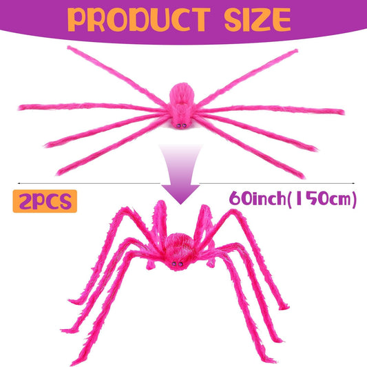 Halloween Giant Pink Spider 2 Pack 5Ft Realistic Large Scary Hairy Spiders Sets for Halloween Decorations Indoor Outdoor and Yard Creepy Decor