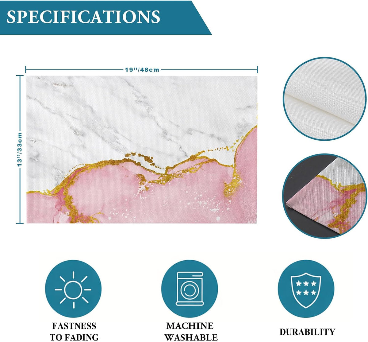 Placemat Set of 6 Pink Marble Dining Table Placemats White Modern Abstract Art Luxury Heat Resistant Washable Table Mats Non Slip Kitchen Placemats for Dining Room Home Decor
