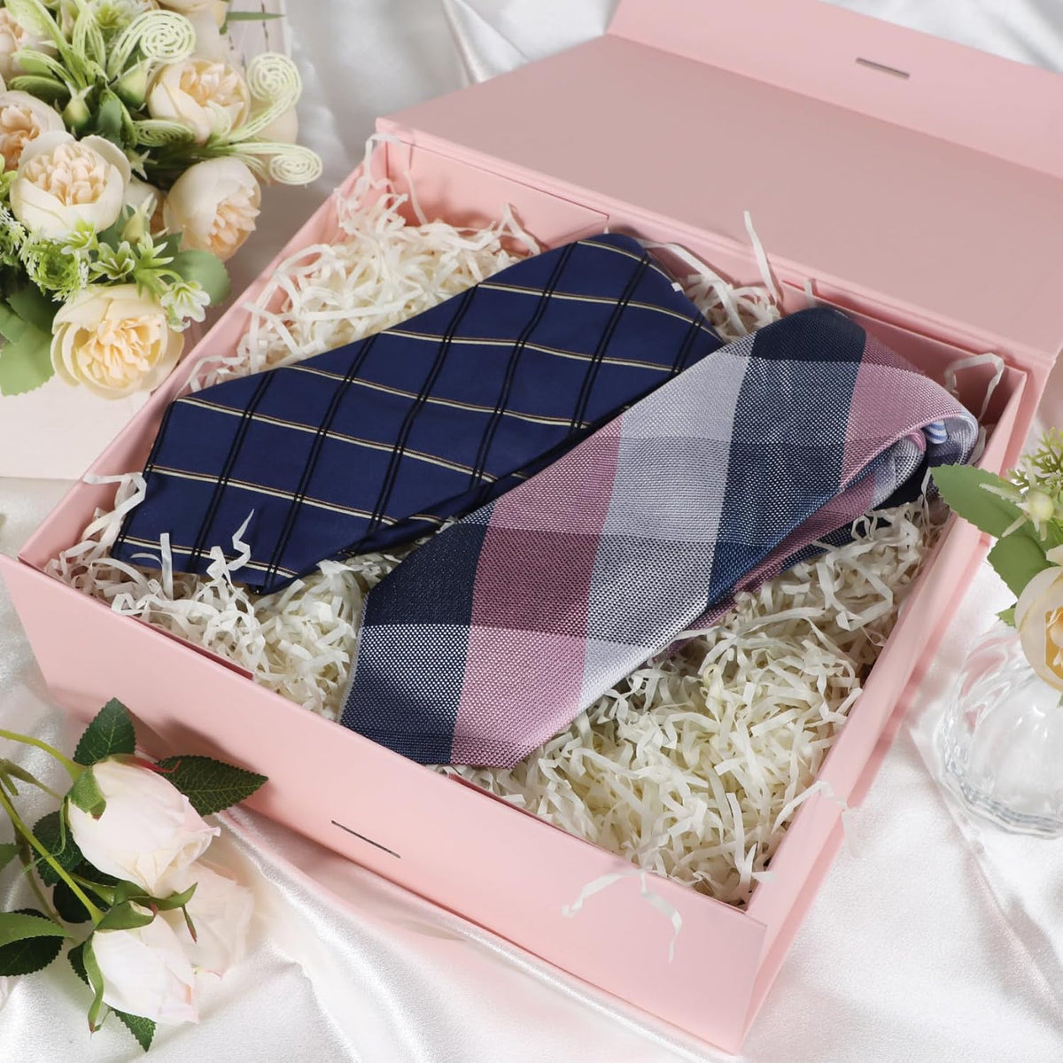 LFBOX Pink Gift Box with Ribbon Magnetic Lids 2 Pack