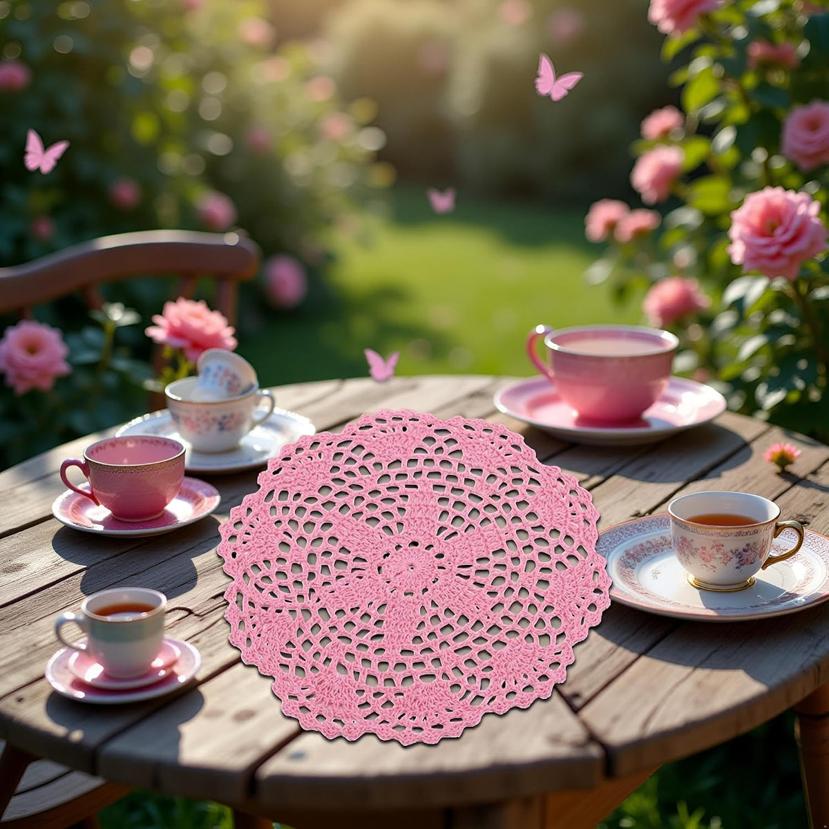 Pink Round Lace Doily Placemat Hand Crochet Floral Table Mat Home Accessories Place Mats Kitchen and Table Linens