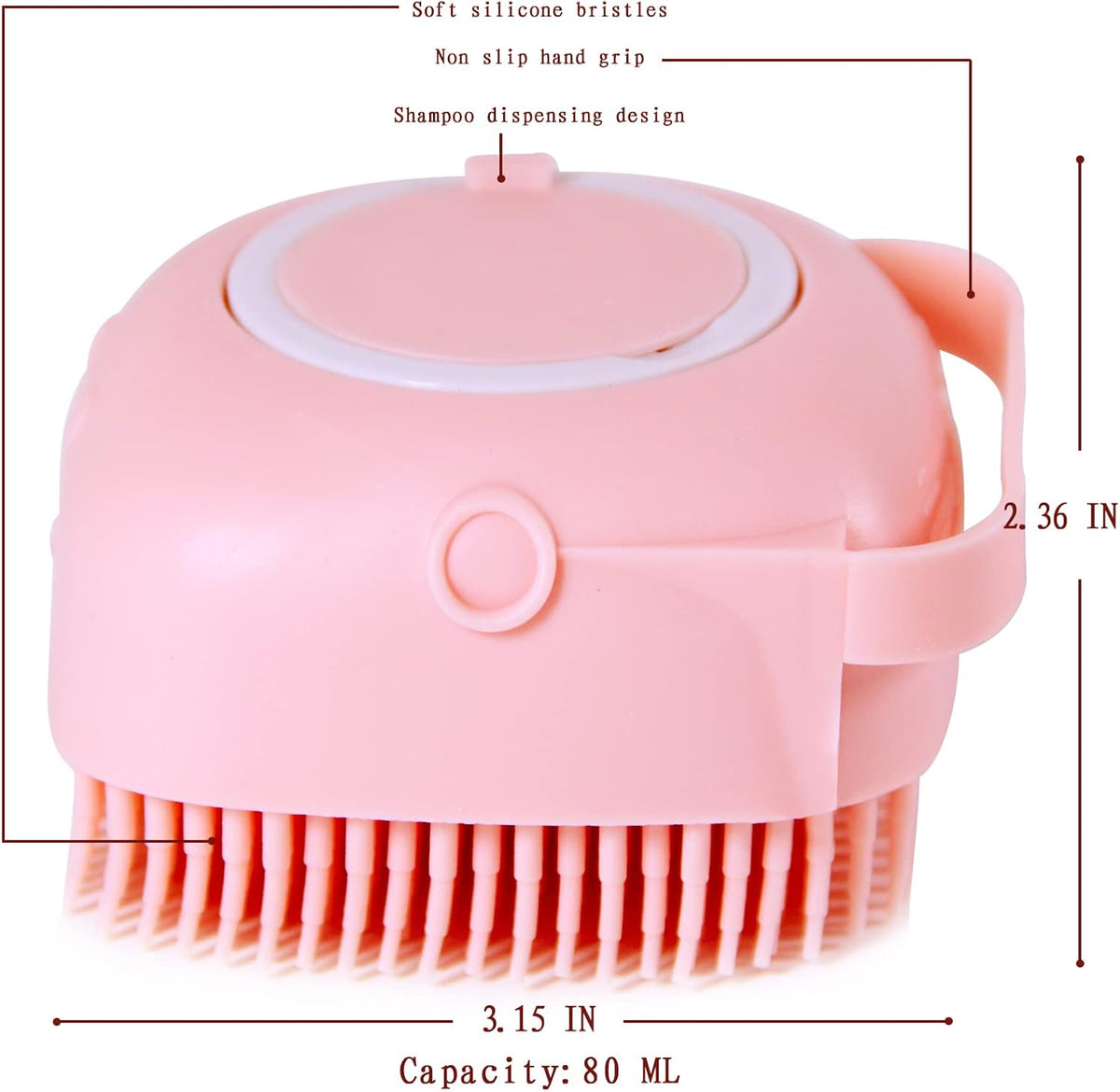 Pet Bath Brush Dog Shampoo Dispenser Dog Bath Brush Scrubber (Pink)