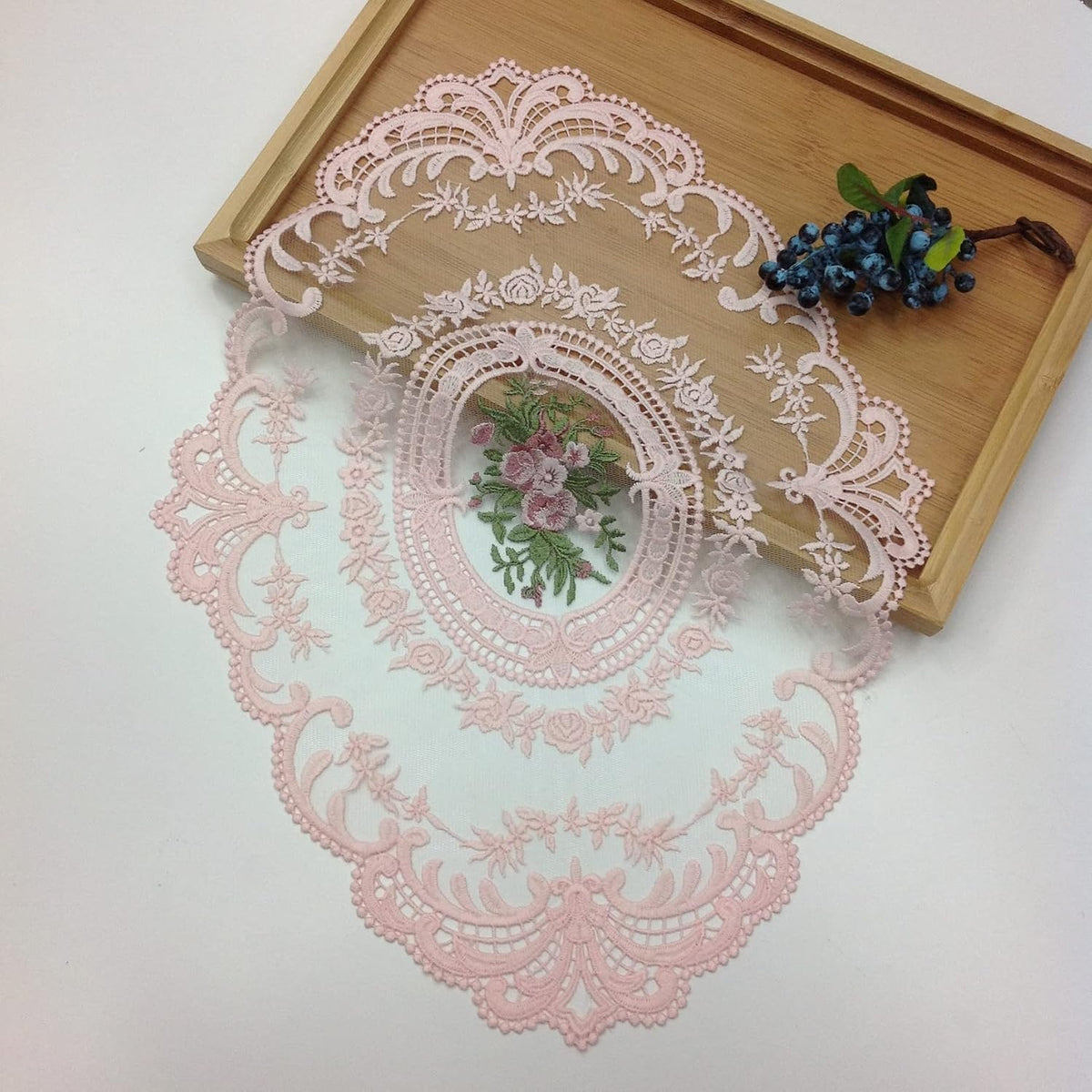 2Pack Retro Lace Placemats, French Crochet Doilies, Handmade Embroidered Table Mats, 12x16-in Pink Place Mats Cup Mat