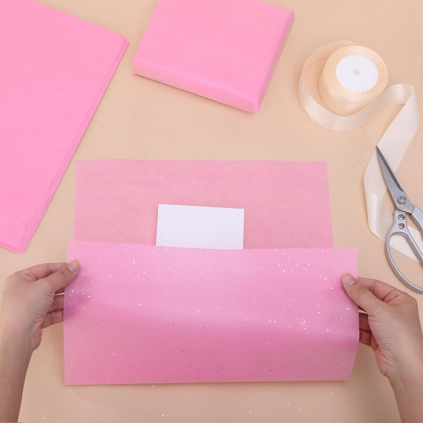36 Sheets Glitter Pink Tissue Paper for Gift Bags – 20 x 20 inch Sparkling Wrapping Tissue for Crafts & Party Packaging