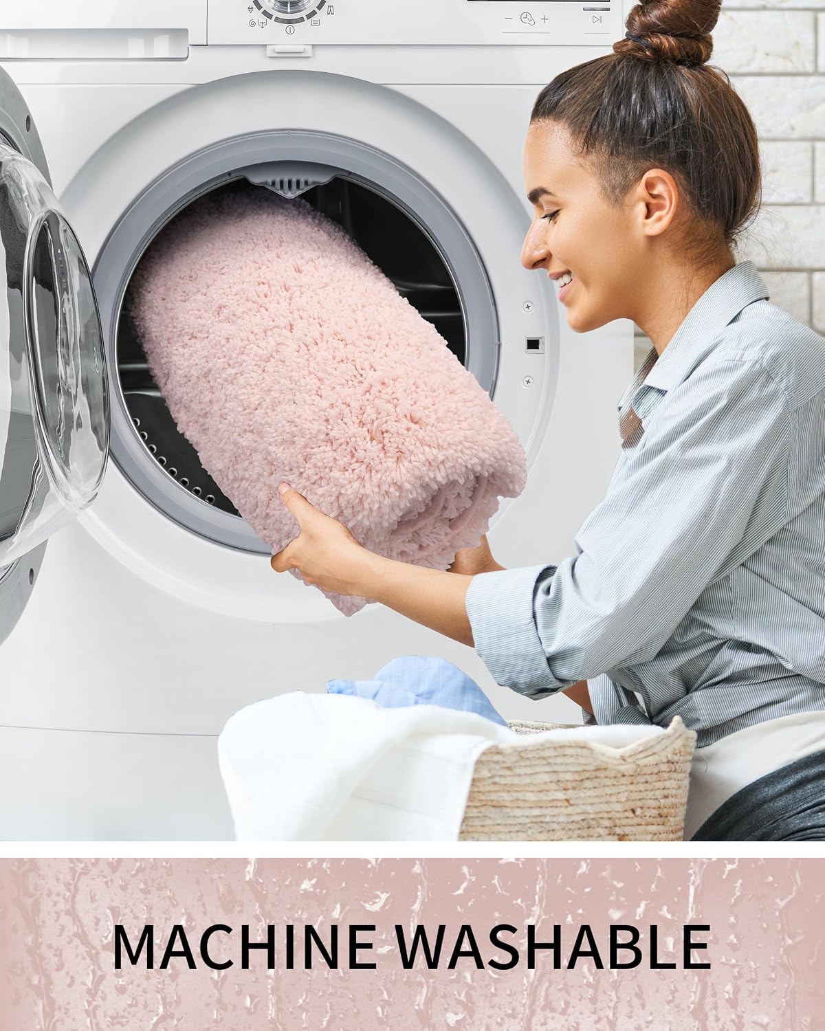 Bathroom Rugs Non Slip Washable, Ultra Thick Soft Microfiber Absorbent Bath Mats, High Density Foam Latex Non Slip Backing Bath Rugs, Fluffy Floor Carpet for Tub&Shower 24x17, Pink