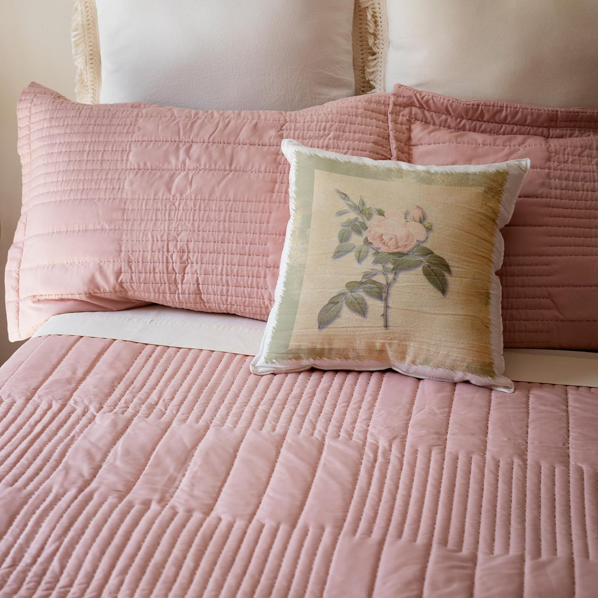 Victorian Light Pink Roses on Antique Look Paper Background, Light Pastel 16x16 inch Pillow Case
