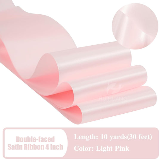 Solid Color Satin Ribbon 4 inch Wide Light Pink Thick Fabric Ribbon Double-Faced Satin Ribbon for Wedding Chair Sash Large Bows Making Party Decor Dress Sash Sewing Crafts-10 Yards/Roll