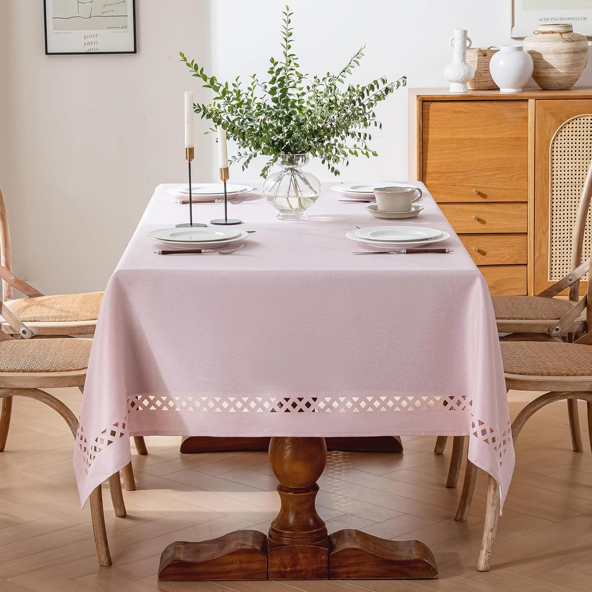 Pink Tablecloth Rectangle Linen Style Fabric, 55" x 70"
