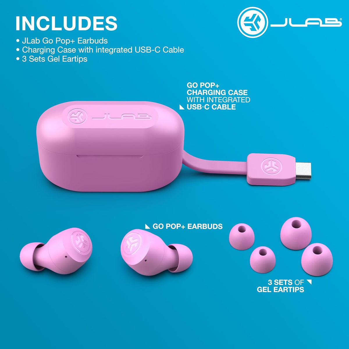 Go Air Pop+, True Wireless Earbuds, Bluetooth Earbuds with Microphone, Dual Connect, EQ3 Sound, Pink
