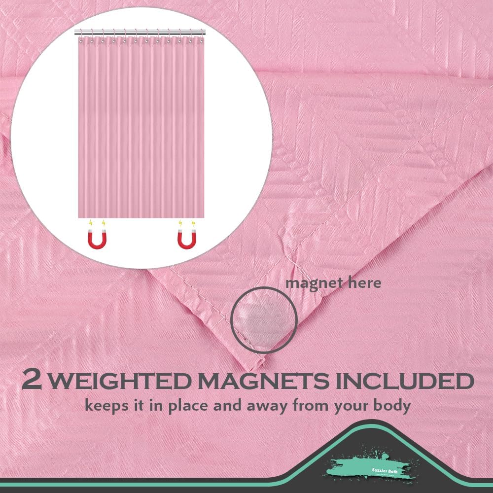 Lady Pink Fabric Shower Curtain or Liner - Waffle Weave Textured Thin Cloth Shower Curtains for Bathroom, Light Weighted Bath Curtain Set with 12 Hooks,72x72, Pink