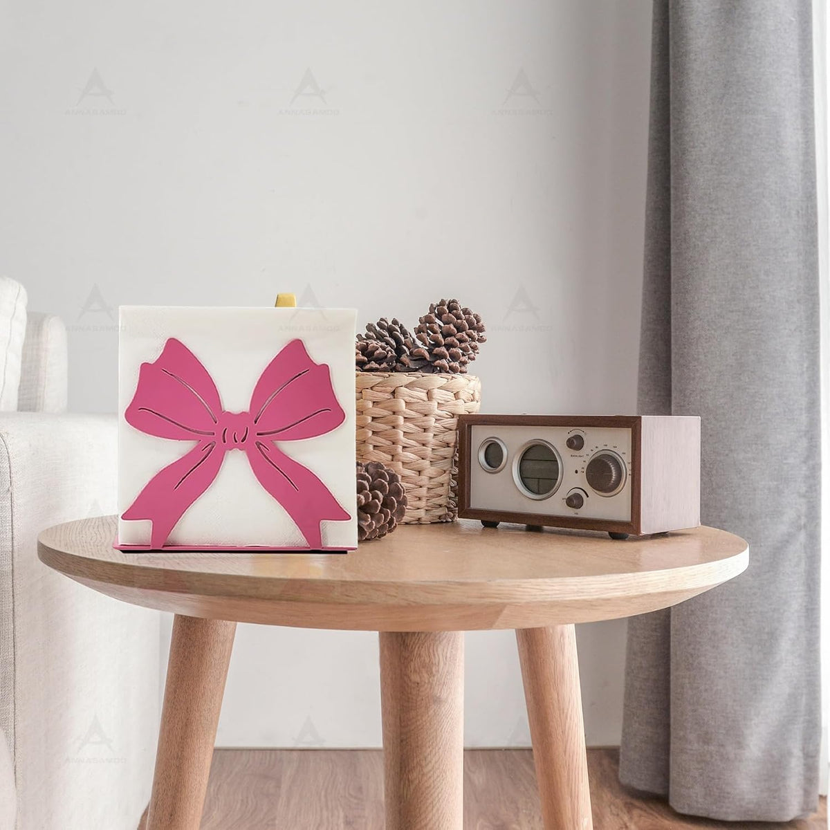 Pink Bow Napkin Holder Metal Tissue Dispenser Napkins Stand
