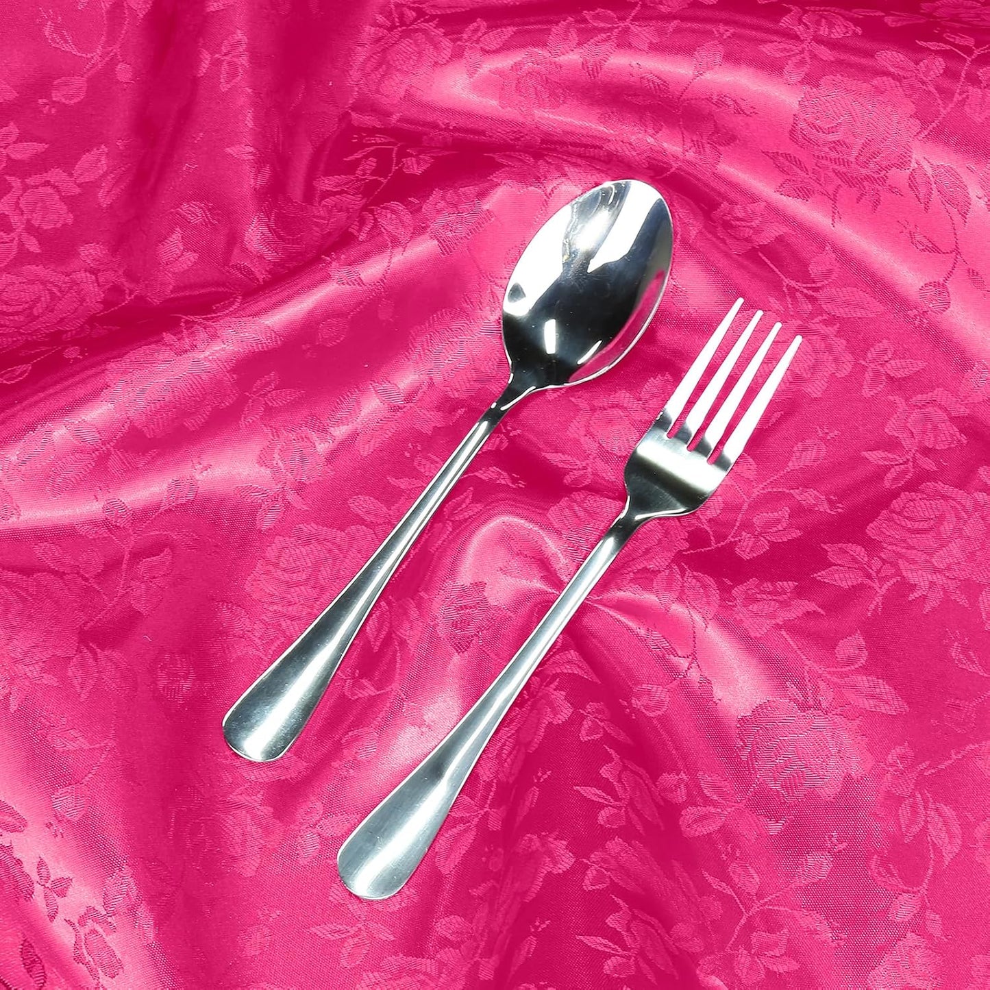 Homiest Jacquard Satin Napkins - 12 Pack Scalloped Square Satin Dinner Napkins for Wedding and Party (Flower, Hot Pink), 17x17 Inches