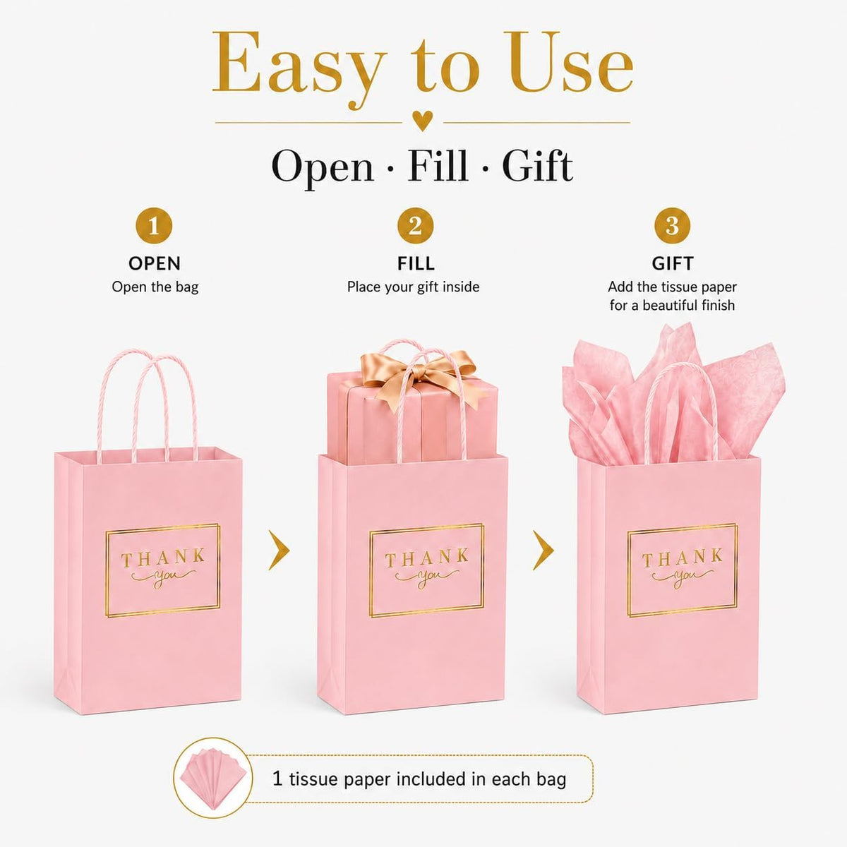 20 Pack Pink Thank You Gift Bags with Handles, 5.9x3.15x8.26 In